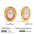 Stainless steel vintage pearl ear studs for women with silver tone finish and electroplated surface