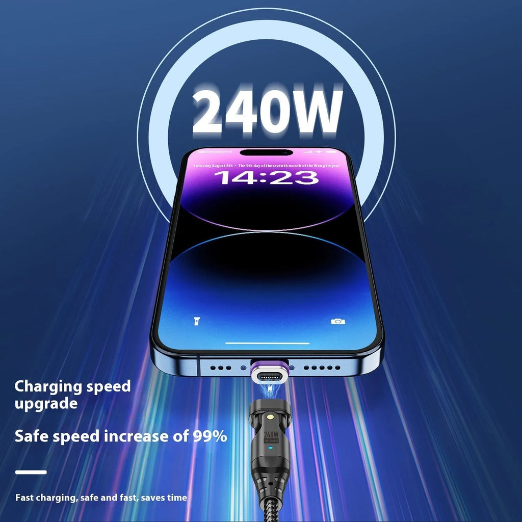 New Six-in-one 240W magnetic data cable with aluminium alloy connectors in black, 1m and 1.8m lengths