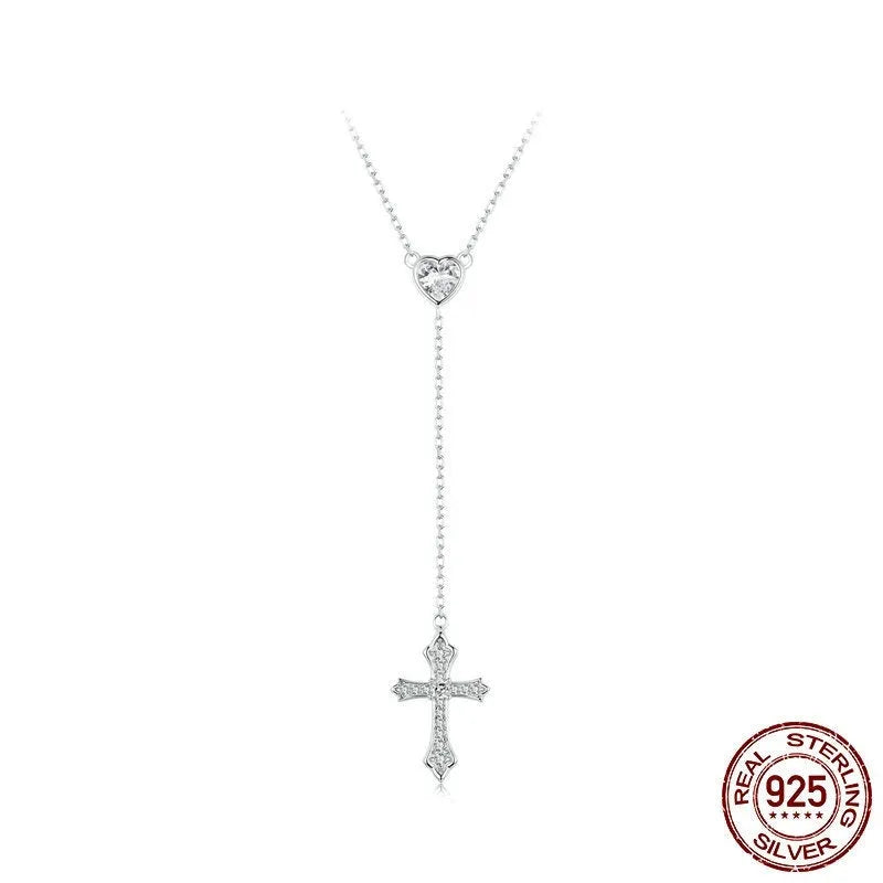Silver love cross necklace with V-shaped pendant on an O-ring chain, colour BSN384.