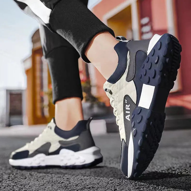 Men's breathable lightweight non-slip running shoes in Beige upgrade, artificial leather and fabric upper, rubber and EVA sole