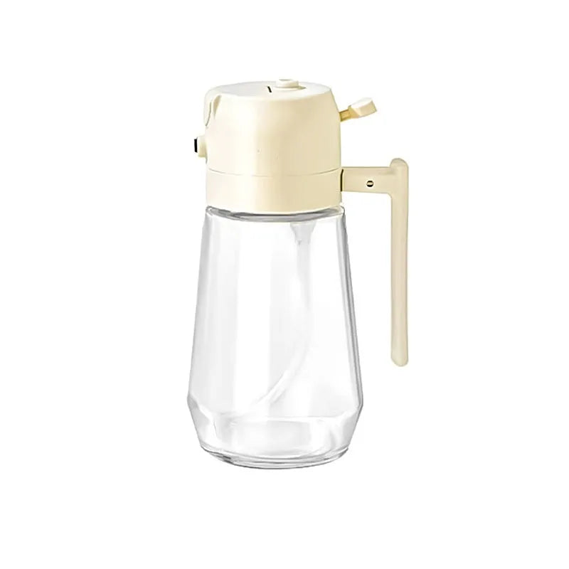 470ml glass oil sprayer dispenser with ergonomic handle in beige, black, green, or yellow colour