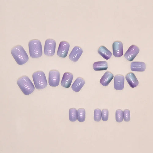 Aurora false nails short style with starry sky pattern bright starry sky colour 24 piece set