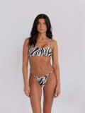 Women's striped bikini swimwear with adjustable chest wrap and triangle pants strap