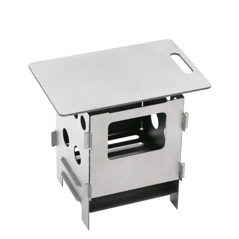 Grey pure titanium alloy multi-fuel camping stove with 115x82x82mm dimensions for outdoor cooking