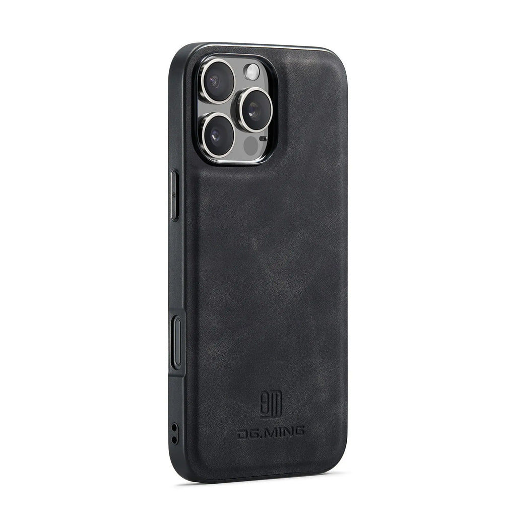 Magnetic card case for iPhone XR and iPhone 16 series in retro PU leather with card holder and glass back, available in five colours.