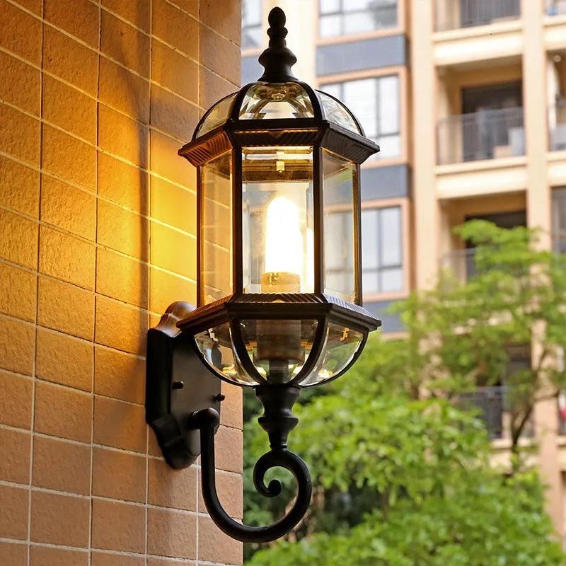 Courtyard outdoor waterproof wall lamp in black or gold with three-layer eight-inch aluminum design