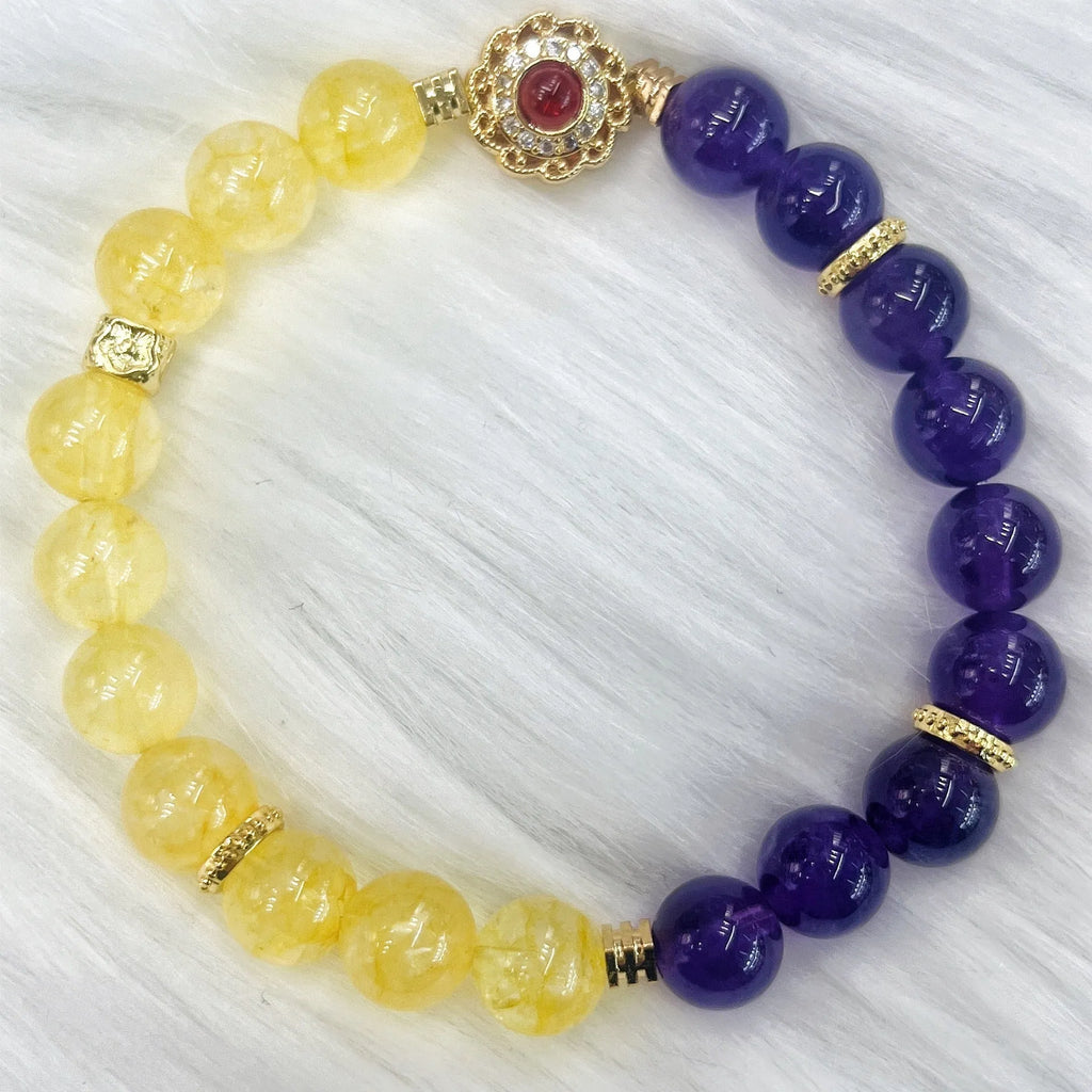 Handmade yellow and purple amethyst crystal bracelet for women with niche style design