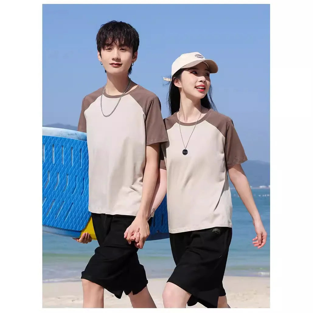 Loose fit round neck t-shirt in cotton blend fabric shown in A050 Apricot Army Green colour.