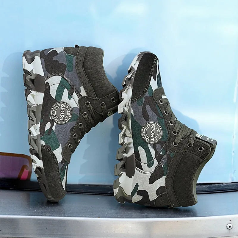 Women's green camouflage canvas increased sneakers with rubber sole