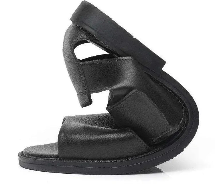 Men's black and brown casual sandals with open-toe design and rubber sole
