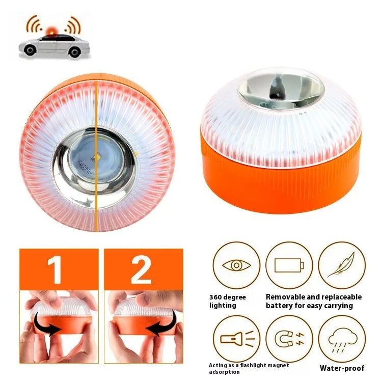 V16 LED vehicle emergency warning light in plastic housing with multiple colour options.