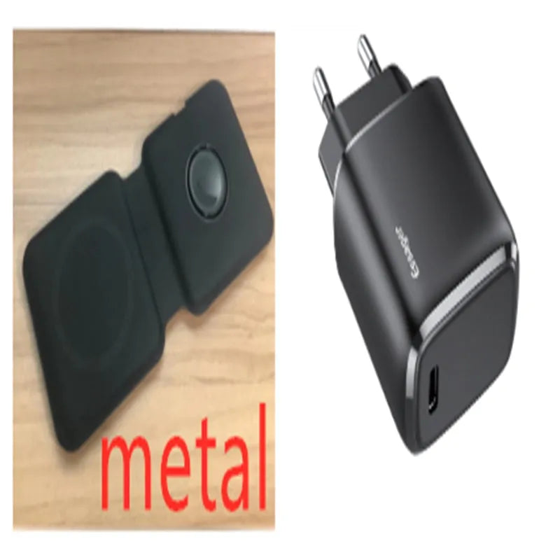 White 2 in 1 magnetic wireless charger with foldable design showing dual charging surfaces