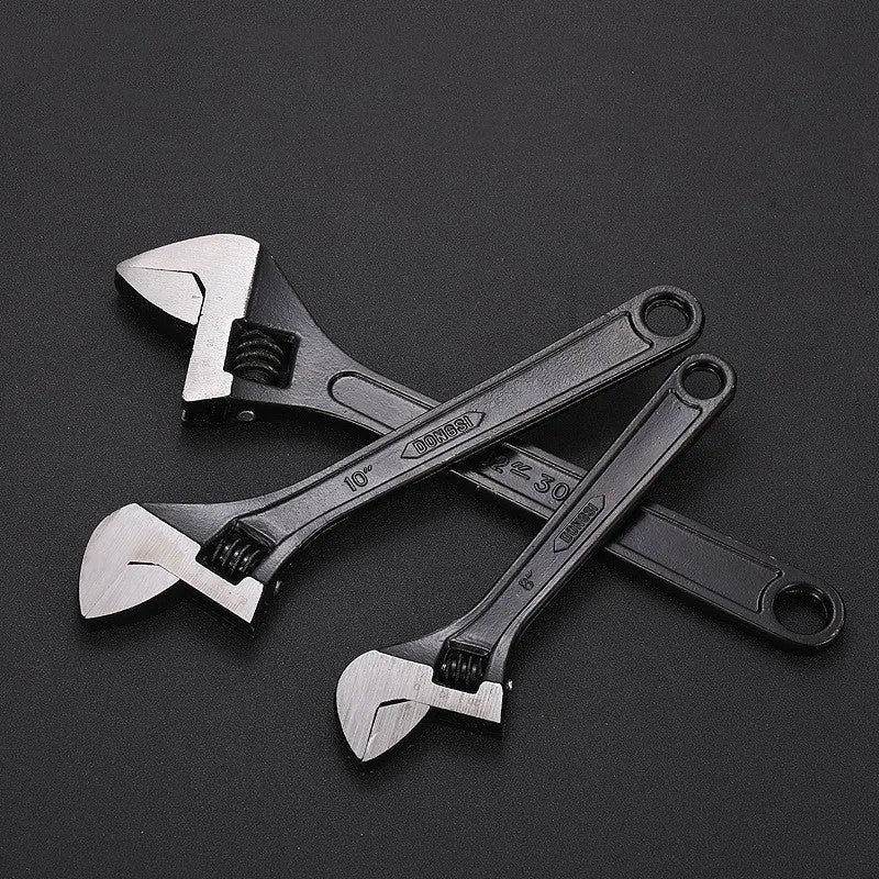 High carbon steel adjustable open-end wrench showing adjustable jaw mechanism and ergonomic handle.