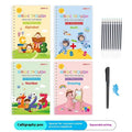 Children's calligraphy practice book set with grooves and refill pens on white cardboard