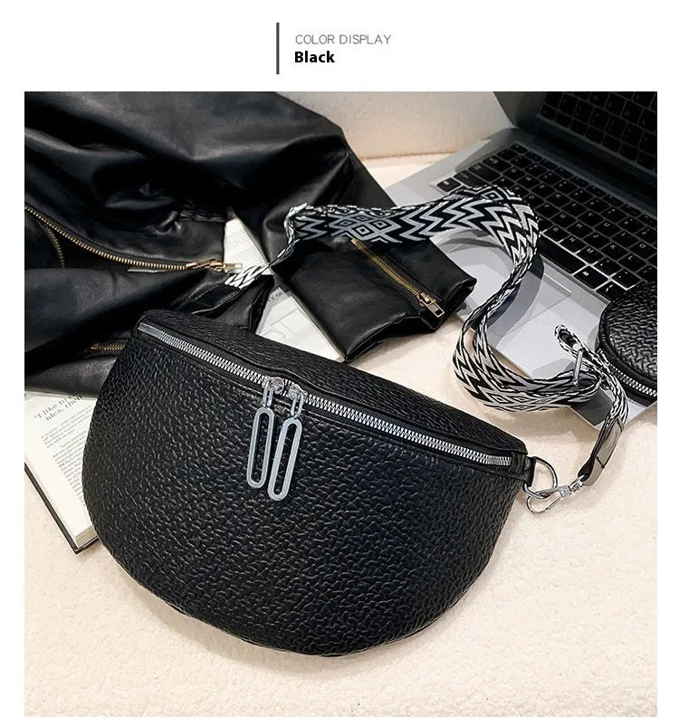 Women's PU leather crossbody bag with clamshell opening in solid colour with zipper texture details