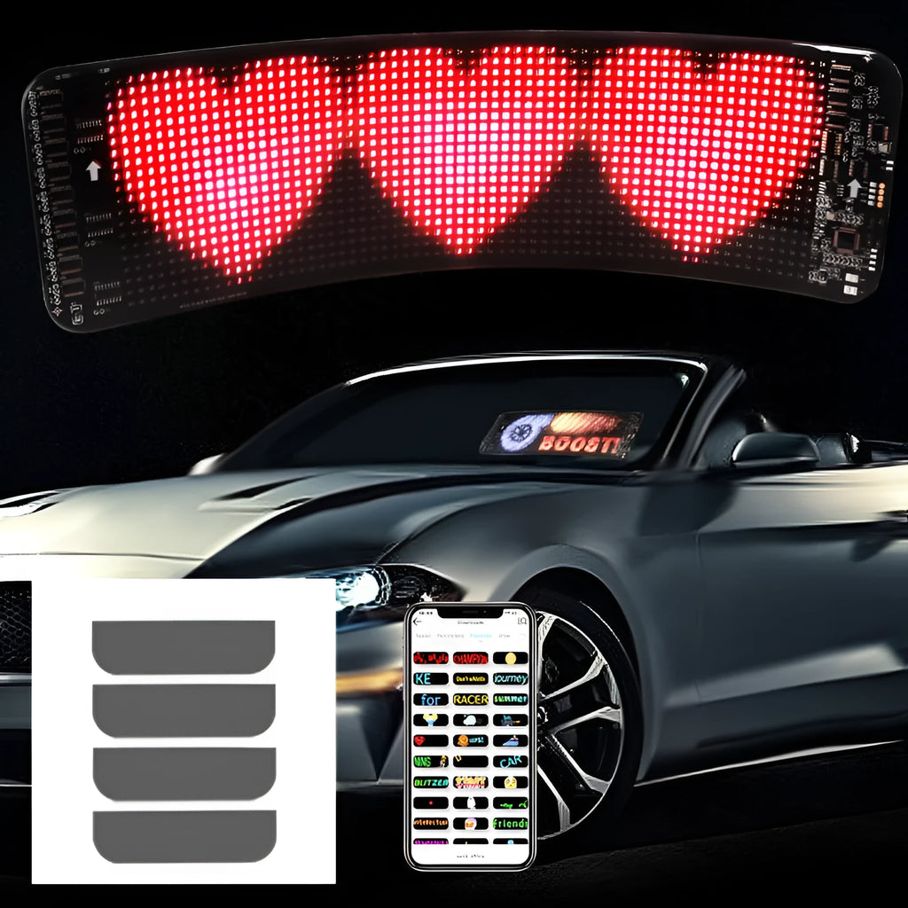 Bluetooth-controlled full-colour LED display screen for car rear windshields measuring 49.2 x 110 cm