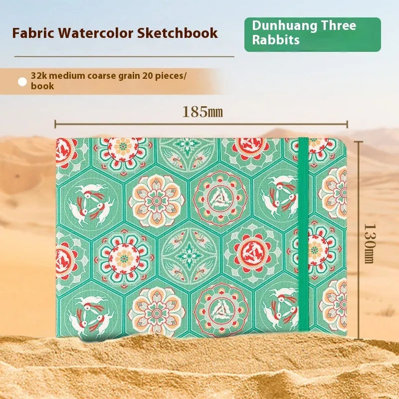 Feiluniao handmade fabric watercolour sketchbook with decorative cover, 185mm long.