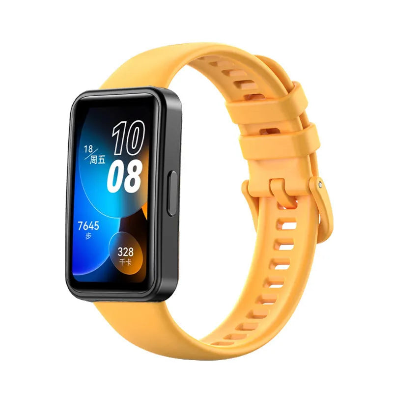 Huawei silicone watch strap in monochrome design on display with eleven colour options