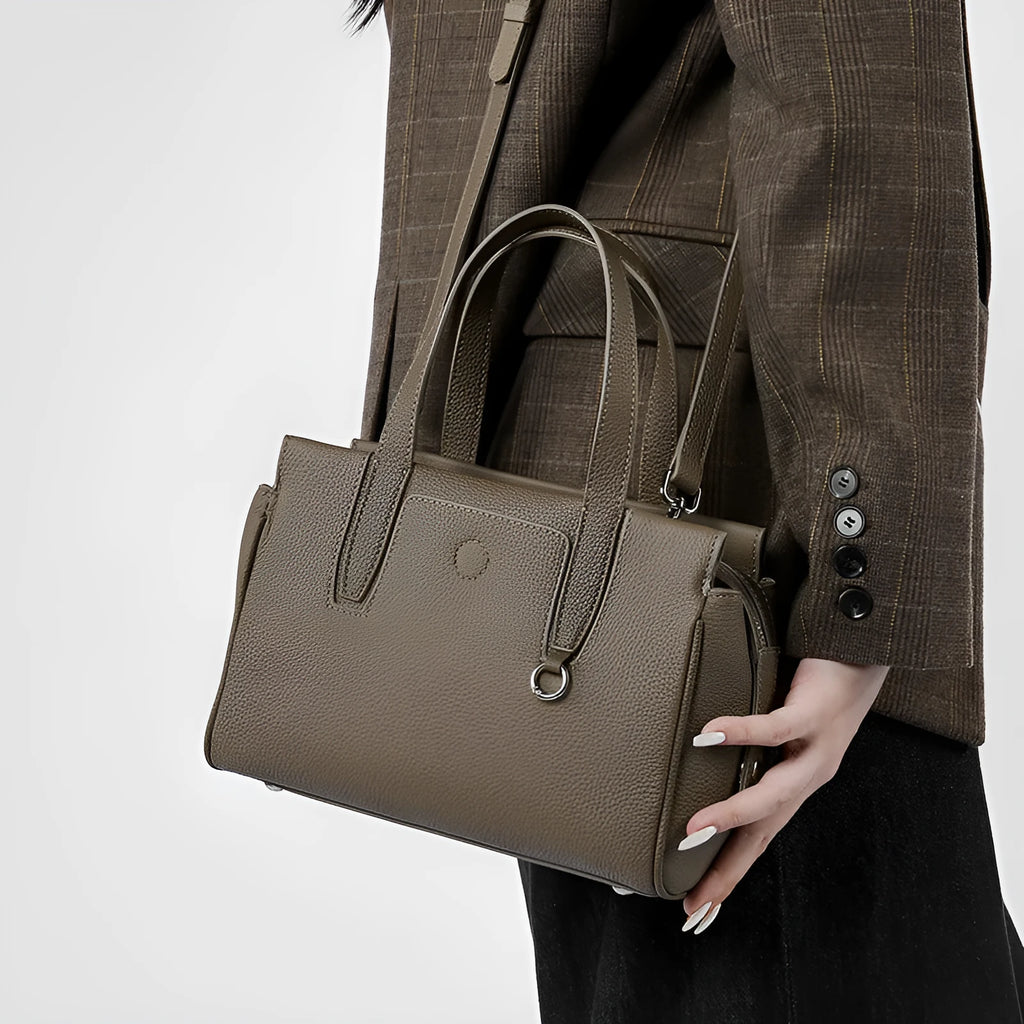 Genuine leather crossbody bag in horizontal square shape with single shoulder strap