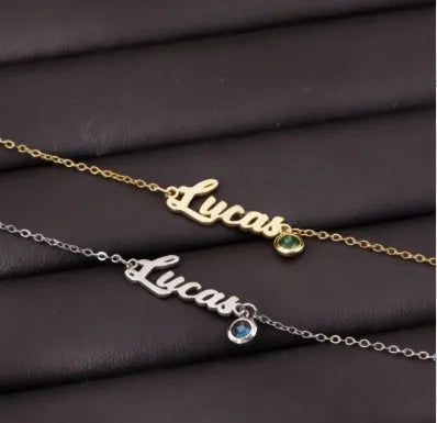English Name Birthstone Anklet Simple Korean Style unisex jewellery gold silver electroplated alloy inlaid artificial gem