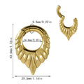 A stainless steel drop-shaped ear extender with totem detailing for 0 gauge stretched earlobes.