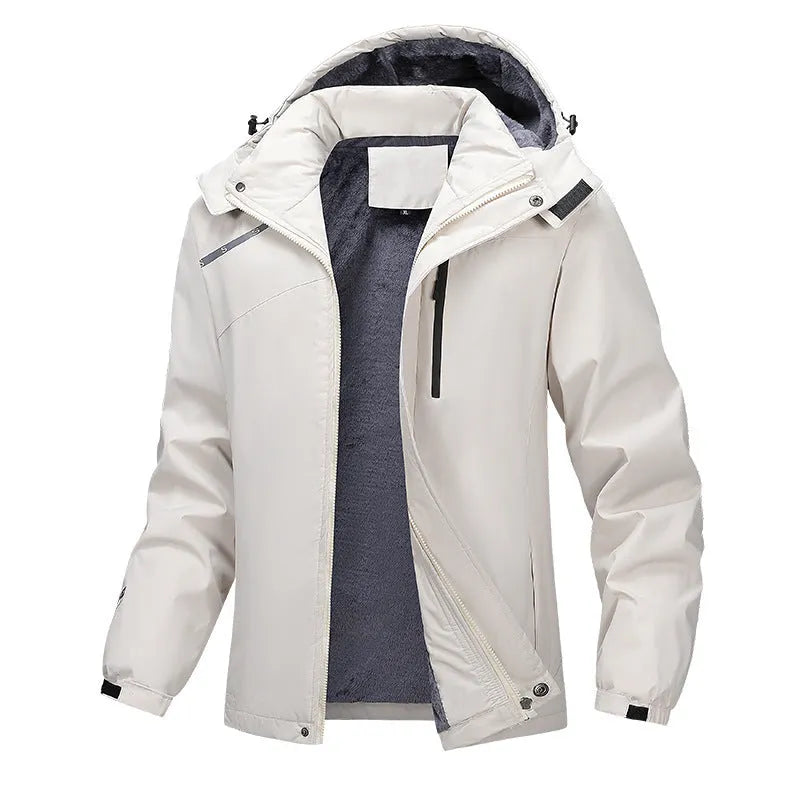 Men's plus size waterproof hooded coat in loose fit design available in multiple colours