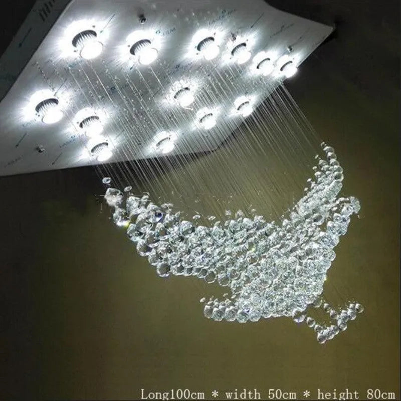 Eagle-themed crystal chandelier with stainless steel frame, 1000x500x800mm, adjustable height ceiling light for hallway