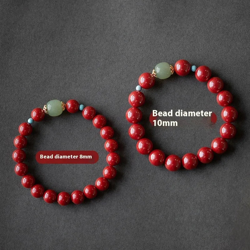 Purple gold sand cinnabar Hetian jade bracelet with geometric ellipse beads in 6mm, 8mm, or 10mm sizes.