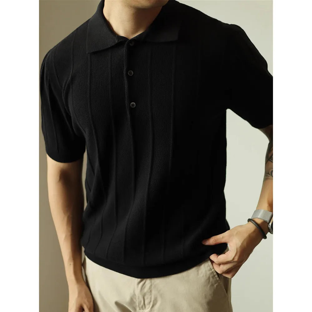Men's solid colour loose fit polyester t-shirt on a hanger, shown in black and white.
