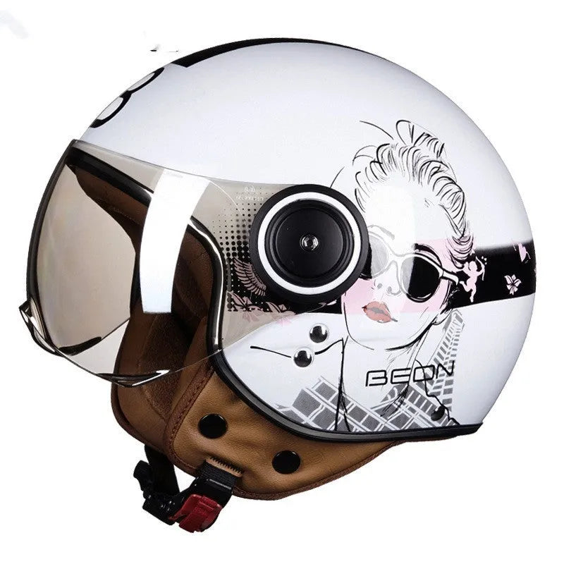 Retro battery car half helmet in bright colour options with lightweight ABS construction