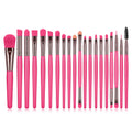 20pc fluorescent makeup brush set with blush, powder, eyeshadow, lip and mascara brushes in nylon wool and plastic