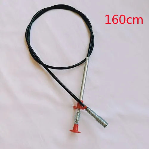 Flexible drain cleaning spring tool with gripped handle for removing hair from pipes