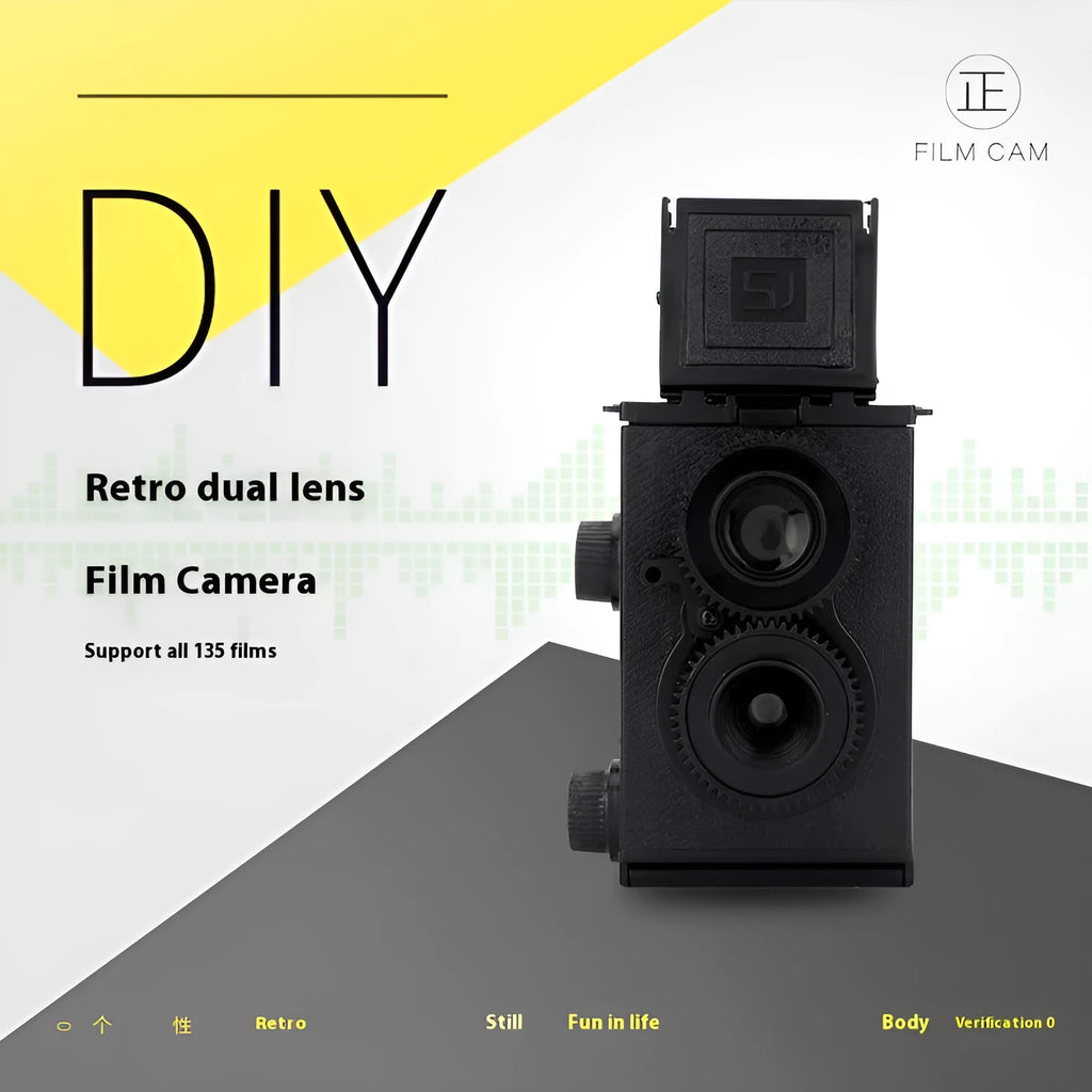 DIY dual lens combination film camera with plastic body in black