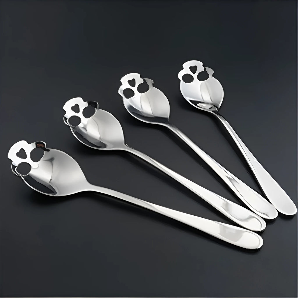 Stainless steel coffee mixing spoon with skull and bone handle design for adults