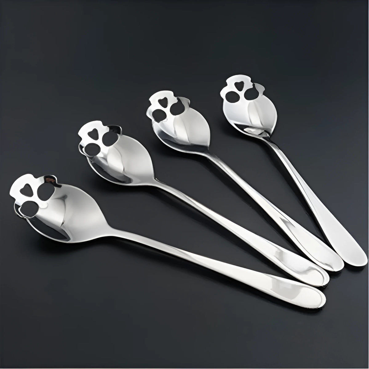 Stainless steel coffee mixing spoon with skull and bone handle design for adults