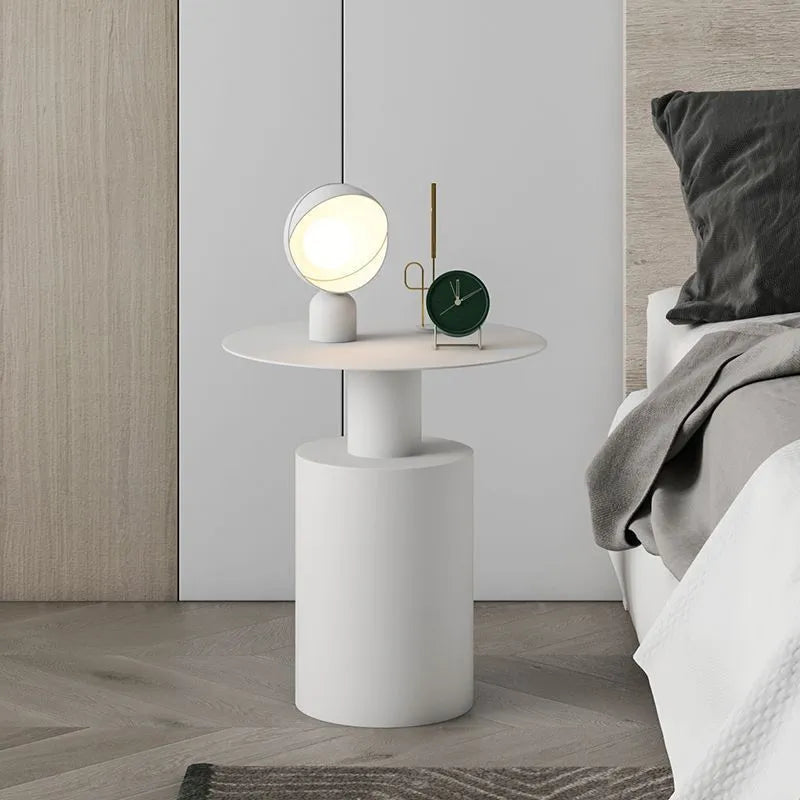 Round Nordic style simple modern metal bedside table in beige
