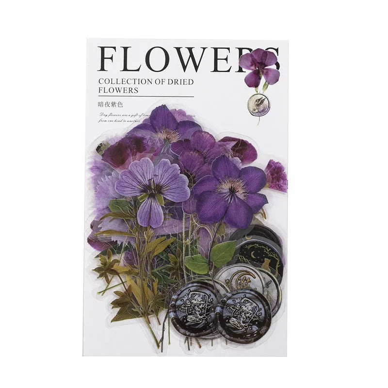 Dried flowers journal decoration sticker package with eight artistic themes on 70mm PET sheets