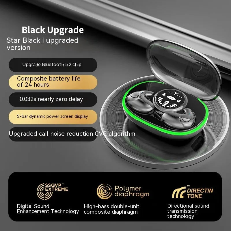 Ultra-thin sleep invisible Bluetooth earphone in black colour with charging compartment