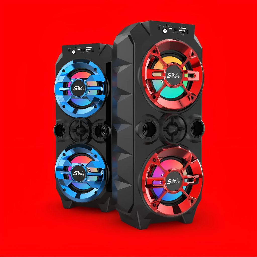 Portable wireless Bluetooth speaker with colour LED lights and retractable pull rod handle