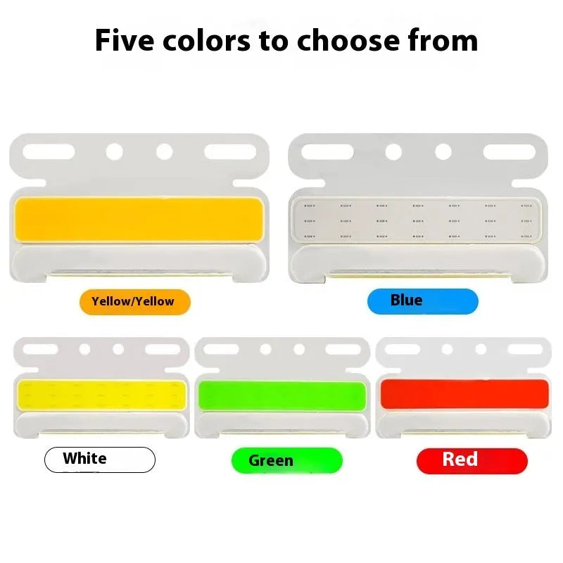 IP68 waterproof COB LED truck side light with aluminium alloy housing, shown in multiple colours.