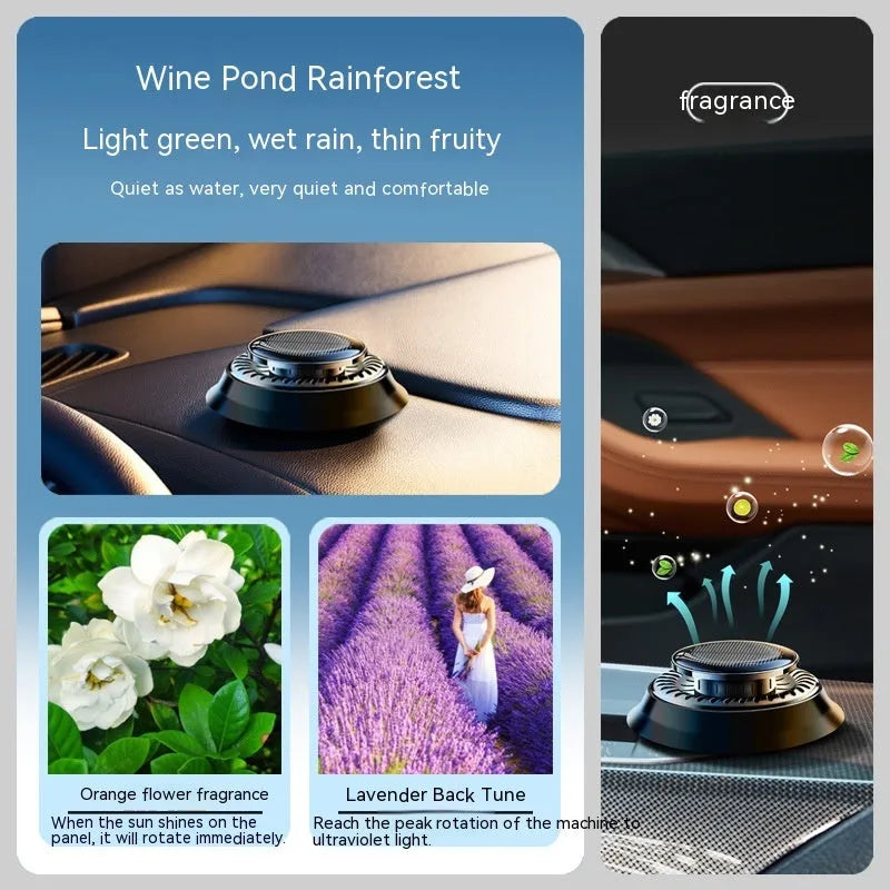 Solar-powered car aromatherapy diffuser with electromagnetic de-icing function in compact design