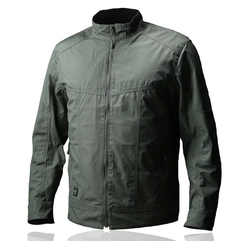 Man wearing a brown plaid outdoor tactics assassin jacket with a camouflage pattern option visible.