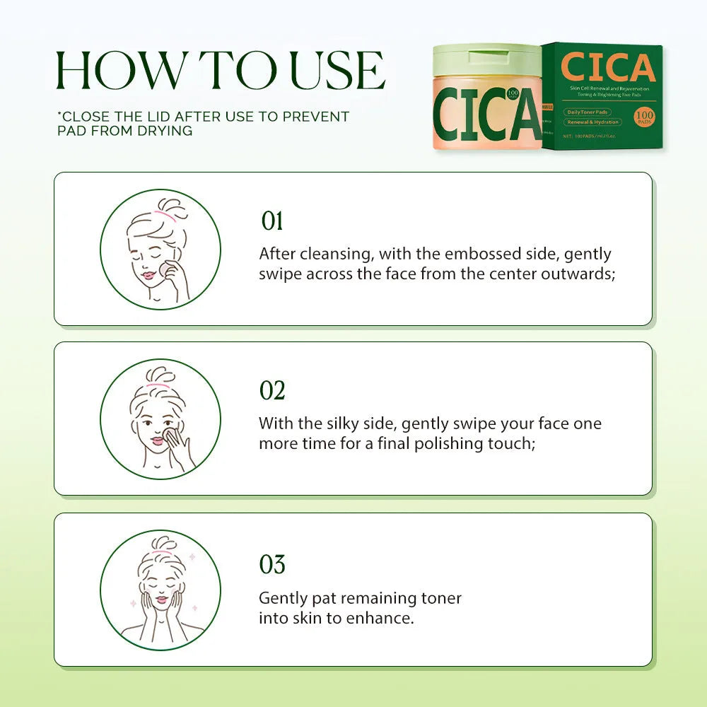 Centella Asiatica cleansing skincare cotton pads, borderless 100pcs pack for toner and facial cleansing