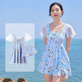 Women's floral pattern one-piece swimsuit in sea salt blue colour