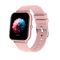 Black Bluetooth smart watch with TFT touch screen displaying heart rate and step count.
