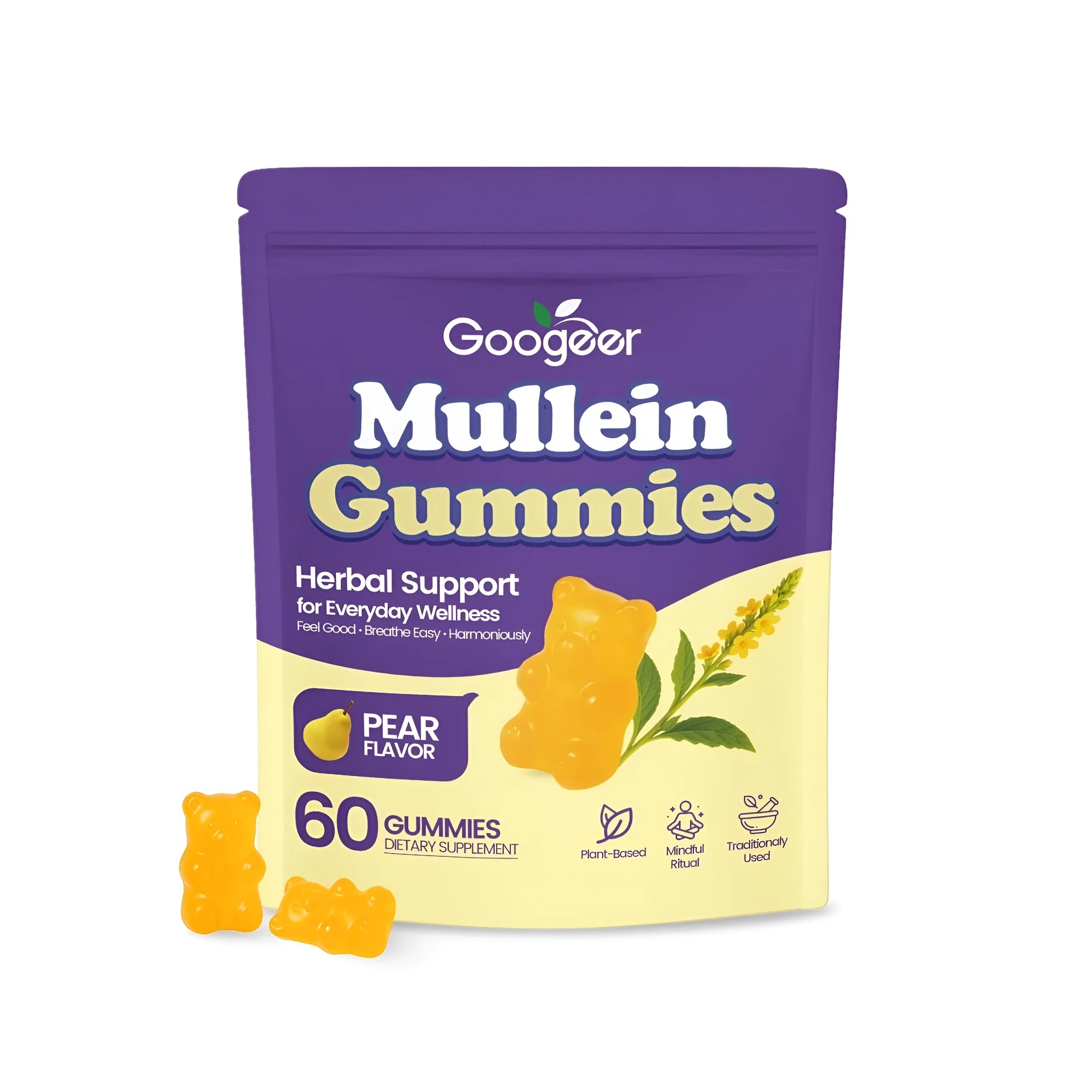 Package of 60 mullein leaf extract supplement gummies with verbena officinalis