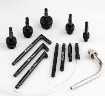 13-piece automatic transmission oil refuelling kit with pump tool and coloured connectors.