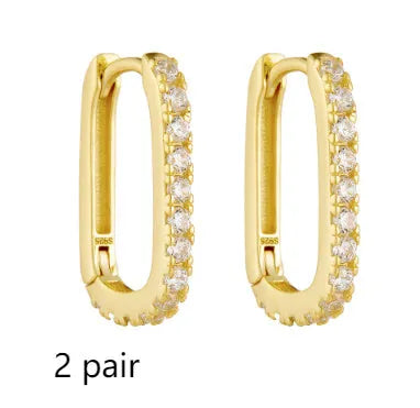 S925 sterling silver oval zircon ear clip earrings in geometric designs
