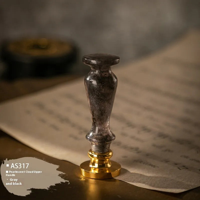 Wooden wax seal handle with brass alloy decorative elements in various colour finishes