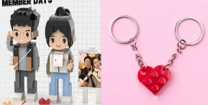 Heart-shaped plastic key chain with split blocks in multiple colours, 5x3x3.5cm